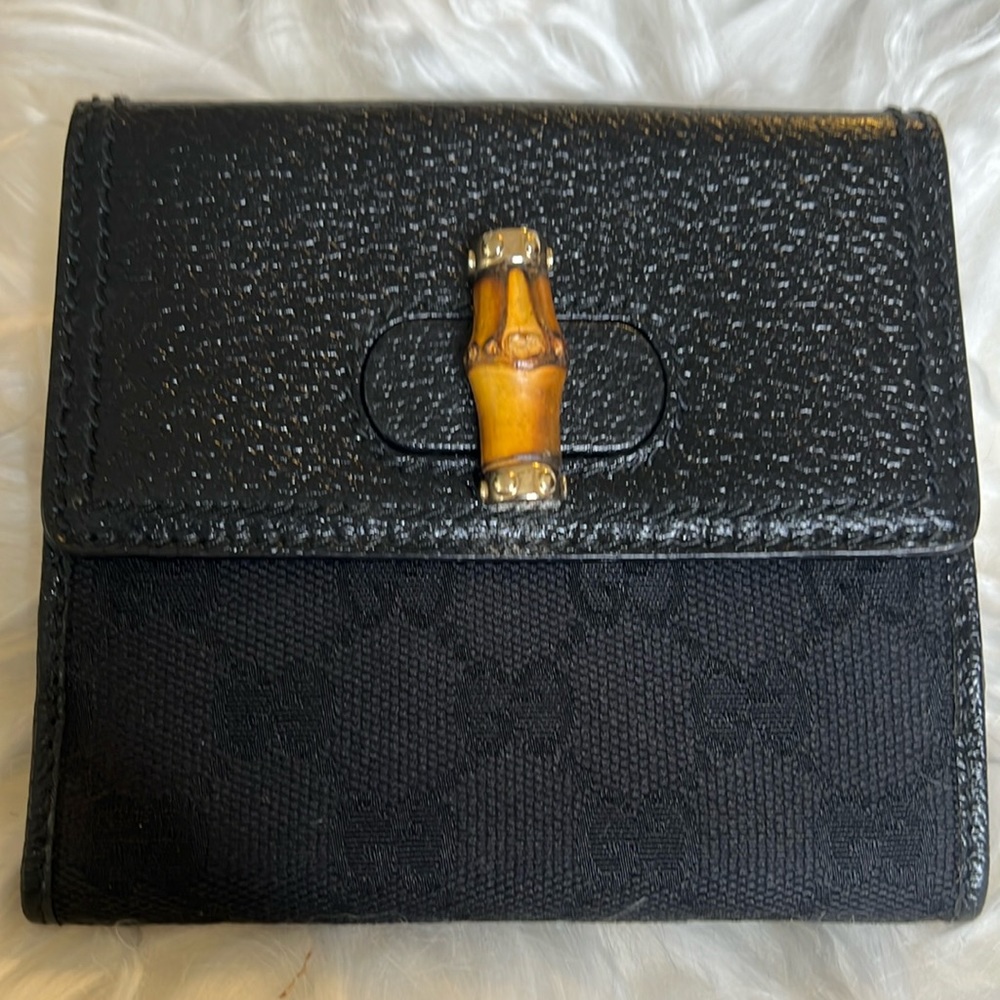 Gucci Black Bamboo Leather & Canvas Bifold wallet, A++ condition, all inclusive